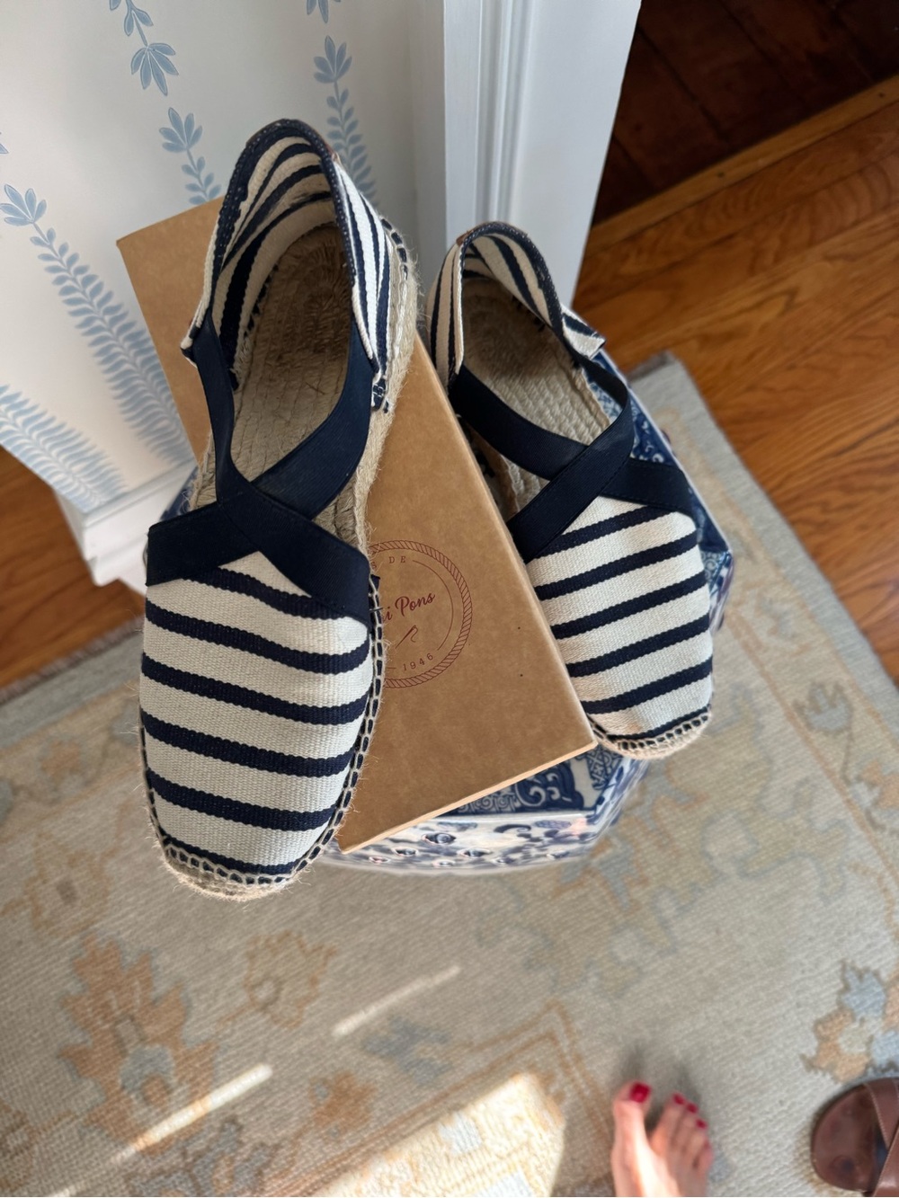 Tuckernuck Navy and White Striped Espadrille Slip-Ons